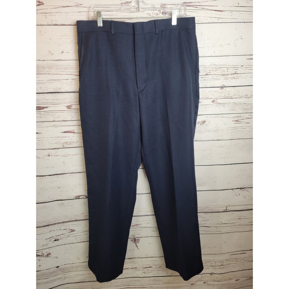 Vtg Flexslax Pants Navy Blue‎ Straight Leg Business Formal Work Men's Size 36x32